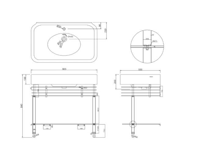 Burlington Arcade Раковина подвесная 90,5х55 см, перелив, 1 отв. под смеситель, цвет: белый глянец ARC900 1TH