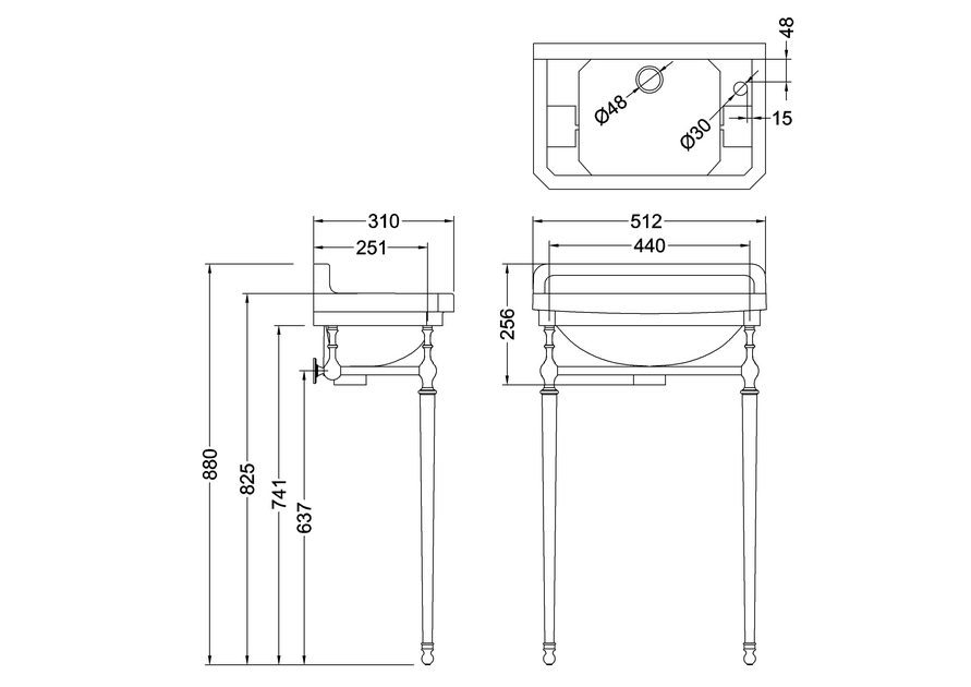 Burlington Cloakroom Консоль под раковину B8, напольная 44х25х74,5h см, цвет: хром глянцевый T21A CHR