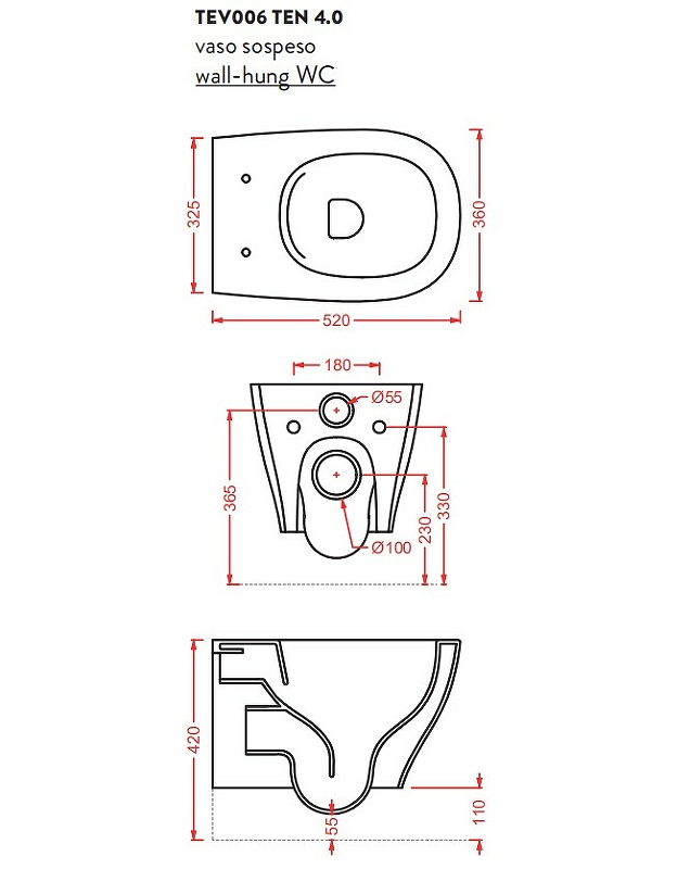 ArtCeram Ten Унитаз подвесной безободковый 36x52 см, цвет: glossy white TEV006 01 00