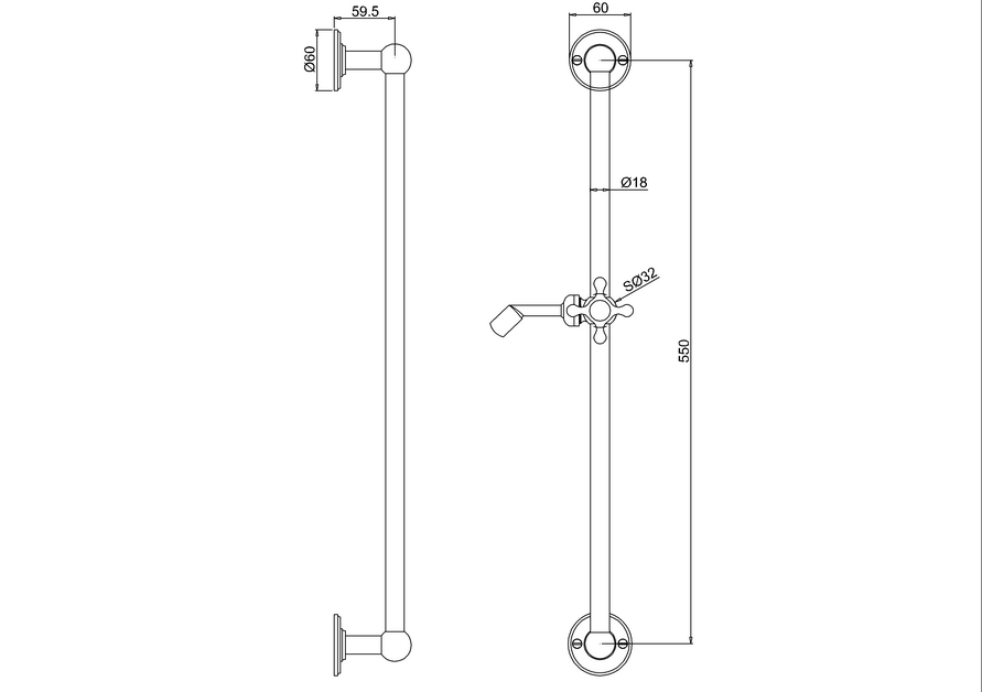 Burlington Arcade Душевая штанга 55 см с держателем для лейки, цвет: хром глянцевый V33