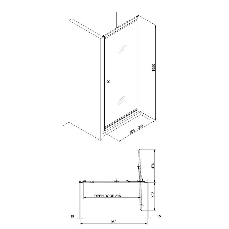 Burlington Infold Душевая дверь 100х195h см, цвет профиля хром глянцевый/ цвет стекла прозрачное CAIDSC1000