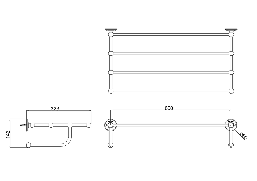 Burlington Gold Полка для полотенец 60х32,3 см, подвесная, цвет: золото глянцевое A46 GOL