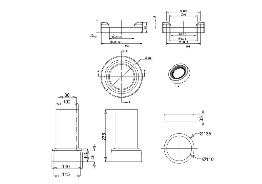 Burlington Сифон для унитаза керамический, горизонтальный отвод, цвет: черный глянцевый C29 JET