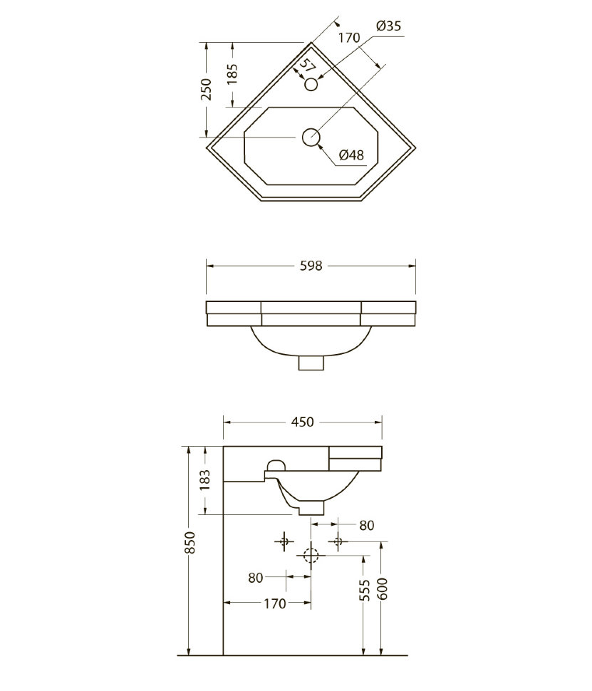 Burlington Раковина подвесная 59,8х45 см, с переливом, 1 отвер. под смеситель, цвет: белый глянцевый B10