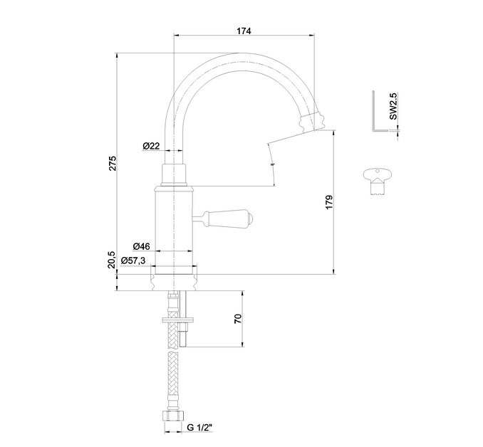 Burlington Смеситель для раковины на 1 отверстие, излив 19,9h см, цвет: хром/белый глянцевый T64