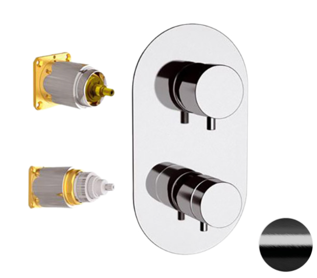 Remer Elegance Термостат для ванны встраиваемый, 2 потребителя, цвет: cromo nero spazzolato NT92KBCFP