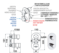Remer Elegance Термостат для ванны встраиваемый, 2 потребителя, с скрытой частью, цвет: nero opaco NT92NO