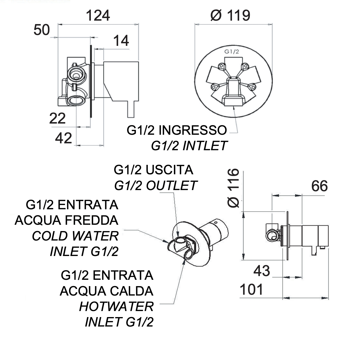 Remer Elegance Термостат для ванны встраиваемый, 5 потребителей, с скрытой частью, цвет: cromo NT95C