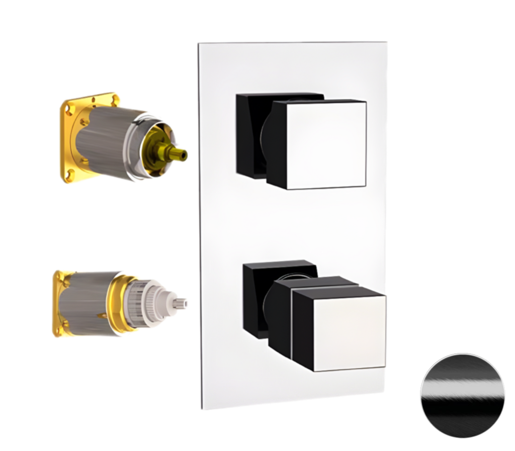 Remer Q-Elegance Термостат для ванны встраиваемый, 2 потребителя, цвет: cromo nero spazzolato QT92KBCFP
