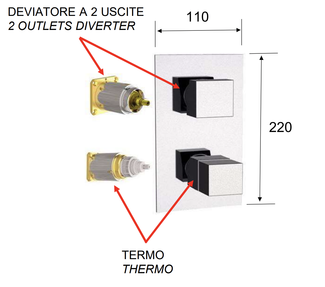 Remer Q-Elegance Термостат для ванны встраиваемый на 2 потребителя, внешняя часть, цвет: nero opaco QT92KBNO