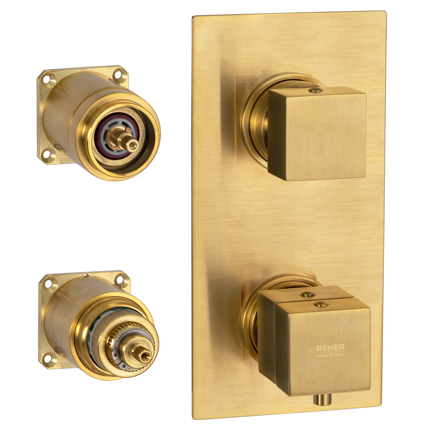 Remer Q-Elegance Термостат для ванны встраиваемый 3 потребителя, внешняя часть, цвет: oro spazzolato QT93KBBG