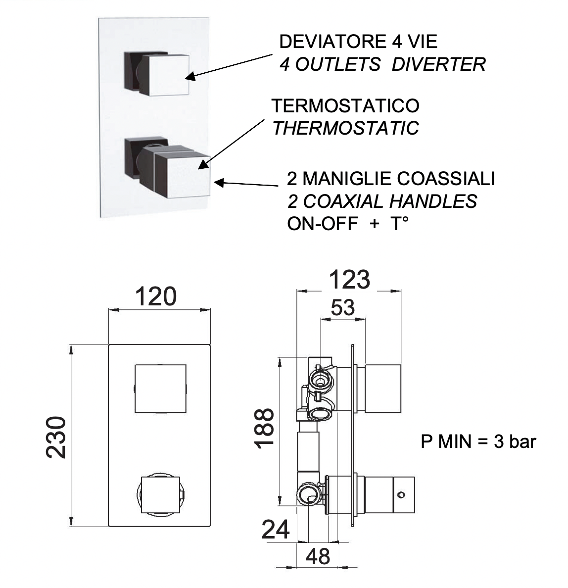 Remer Q-Elegance Термостат для ванны встраиваемый, 4 потребителя, с встраиваемой частью, цвет: cromo QT94