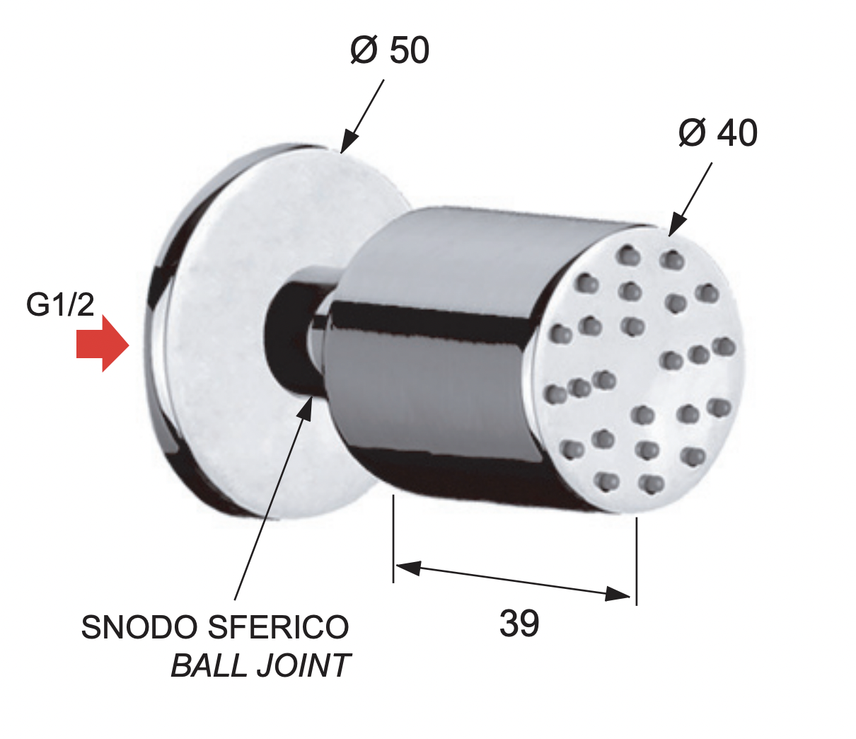 Remer Душевая форсунка бокового душа 4 см, цвет: cromo N34JET