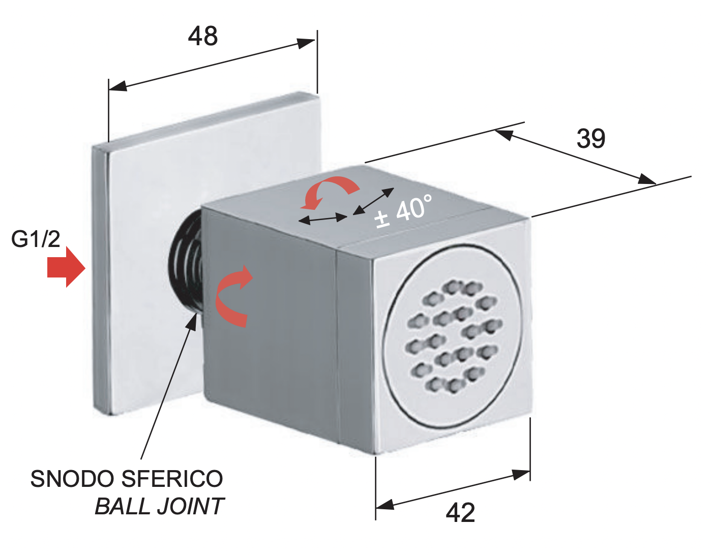 Remer Душевая форсунка бокового душа 4,2 см регулируемая, цвет: cromo Q34JET