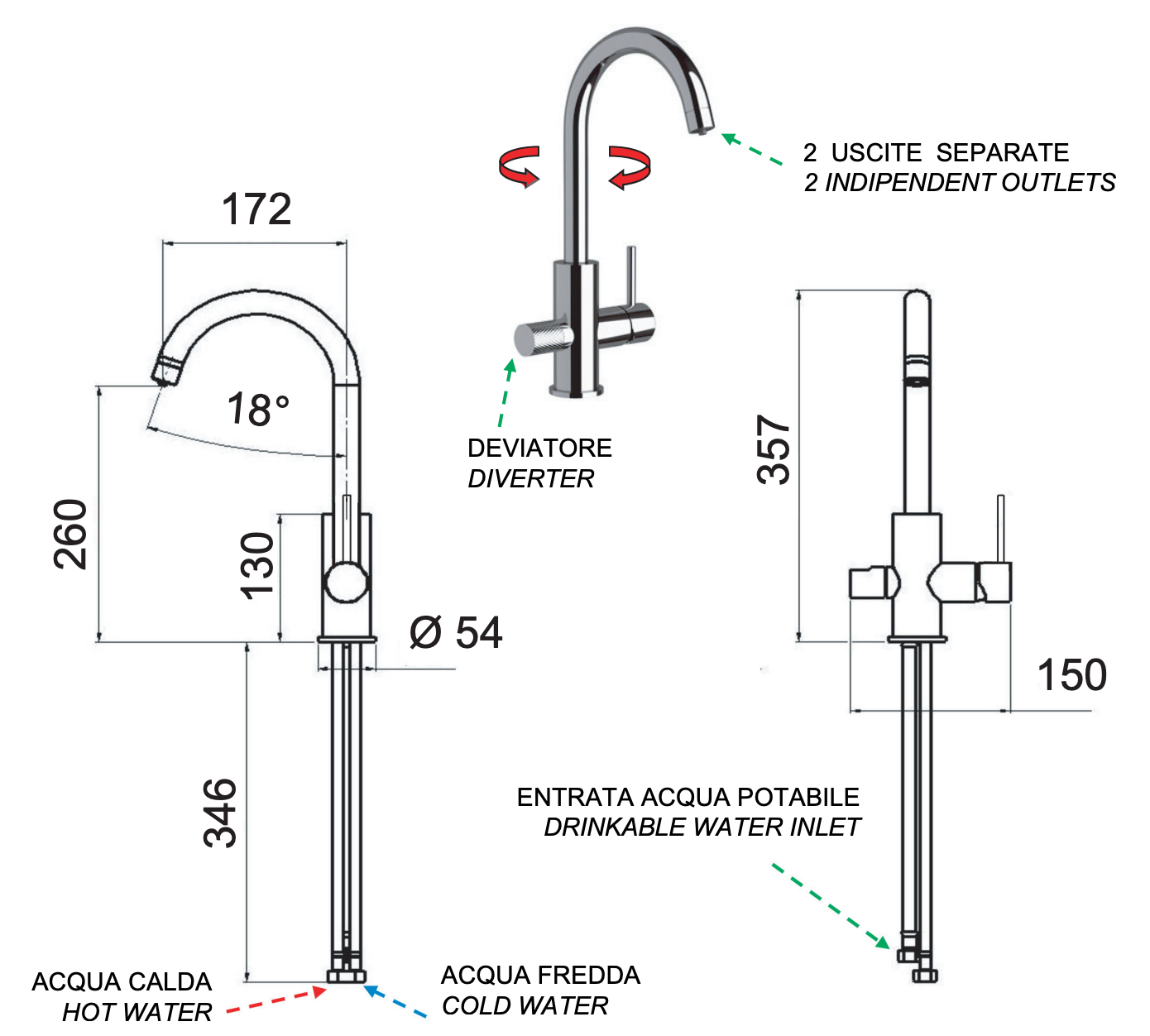 Remer X Style Смеситель для кухни, с независимым каналом для питьевой воды, цвет: oro lucido N792DWDO