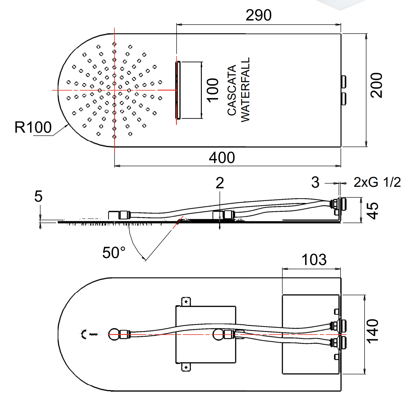 Remer Верхний душ настенный ультратонкий 20x50 см, 2 режима, цвет: cromo 350UFMCAx