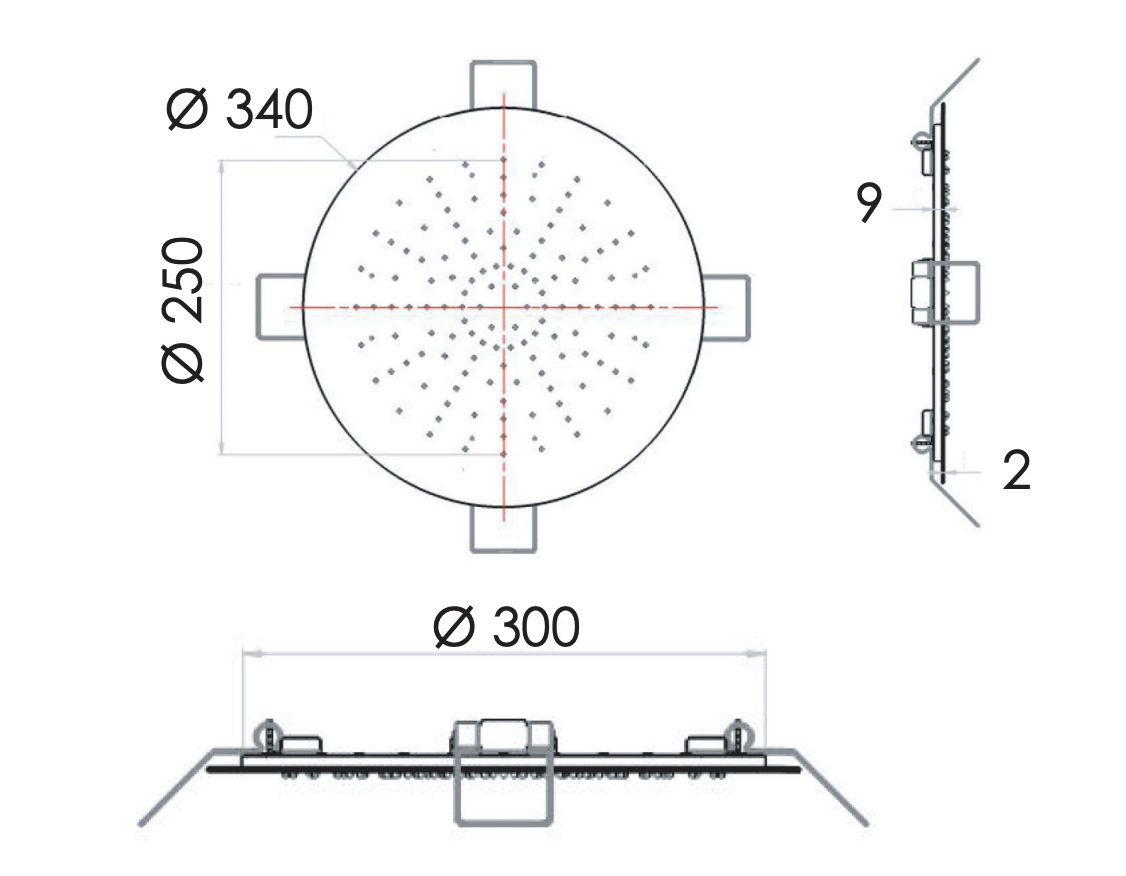 Remer Верхний душ встраиваемый в потолок 34 см, 1 режим, цвет: nero opaco 357EFM34NO