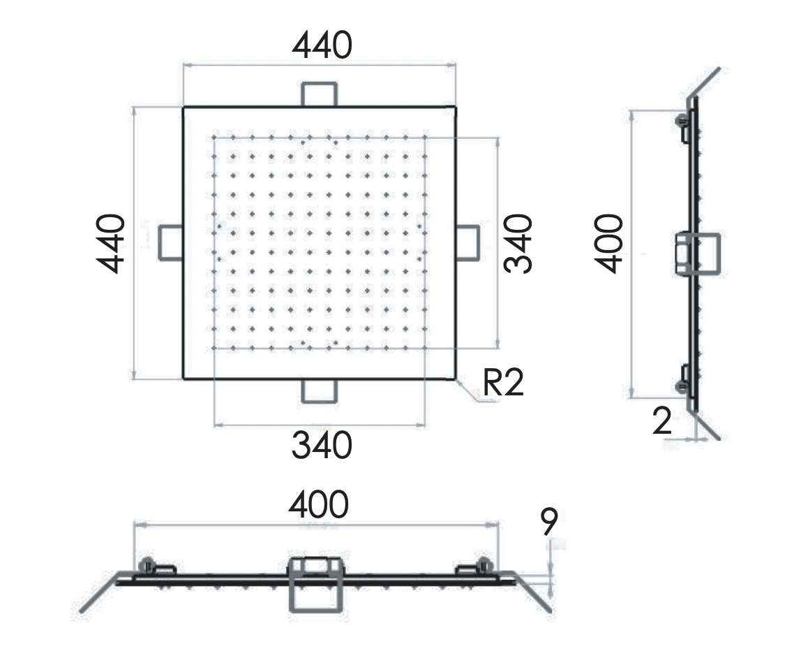 Remer Верхний душ встраиваемый в потолок 44x44 см, 1 режим, цвет: nero opaco 357EFS44NO