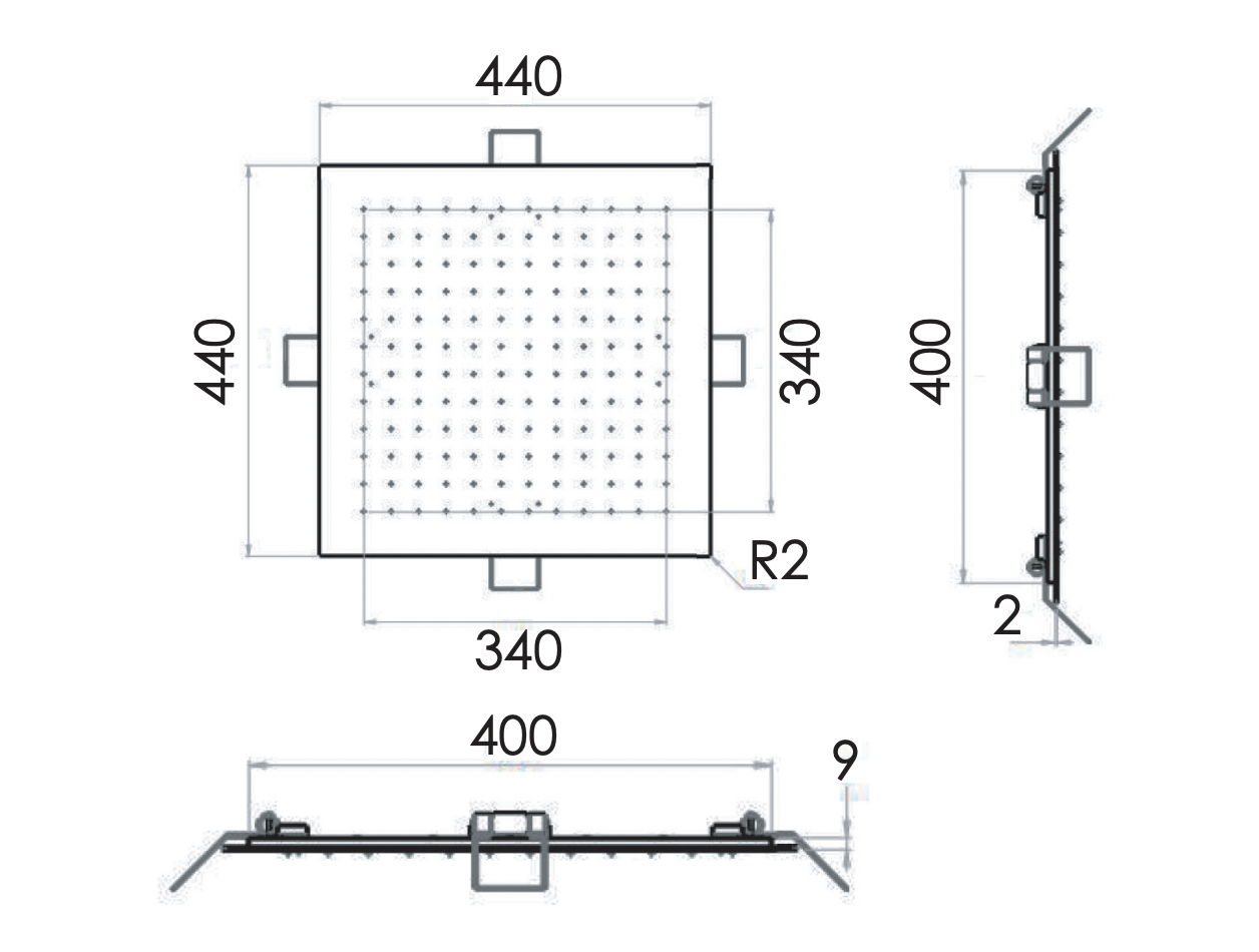 Remer X Style Inox Верхний душ встраиваемый в потолок 44x44 см, 1 режим, цвет: inox spazzolato SS357EFS44
