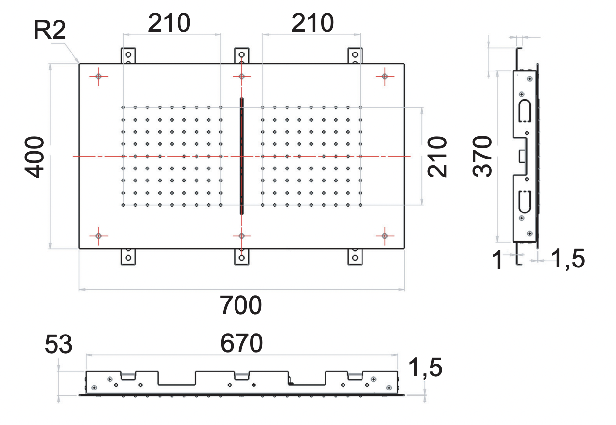Remer Верхний душ встраиваемый в потолок 70x40 см, 2 режима, цвет: cromo 357SFR7040C