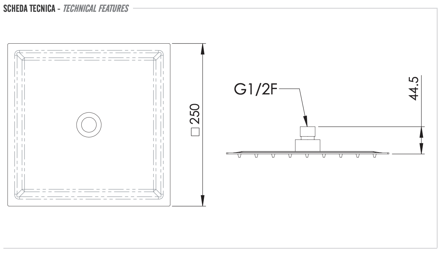 Remer Верхний душ 25x25 см, 1 режим, без кронштейна, цвет: bianco opaco 357UFS25BOX