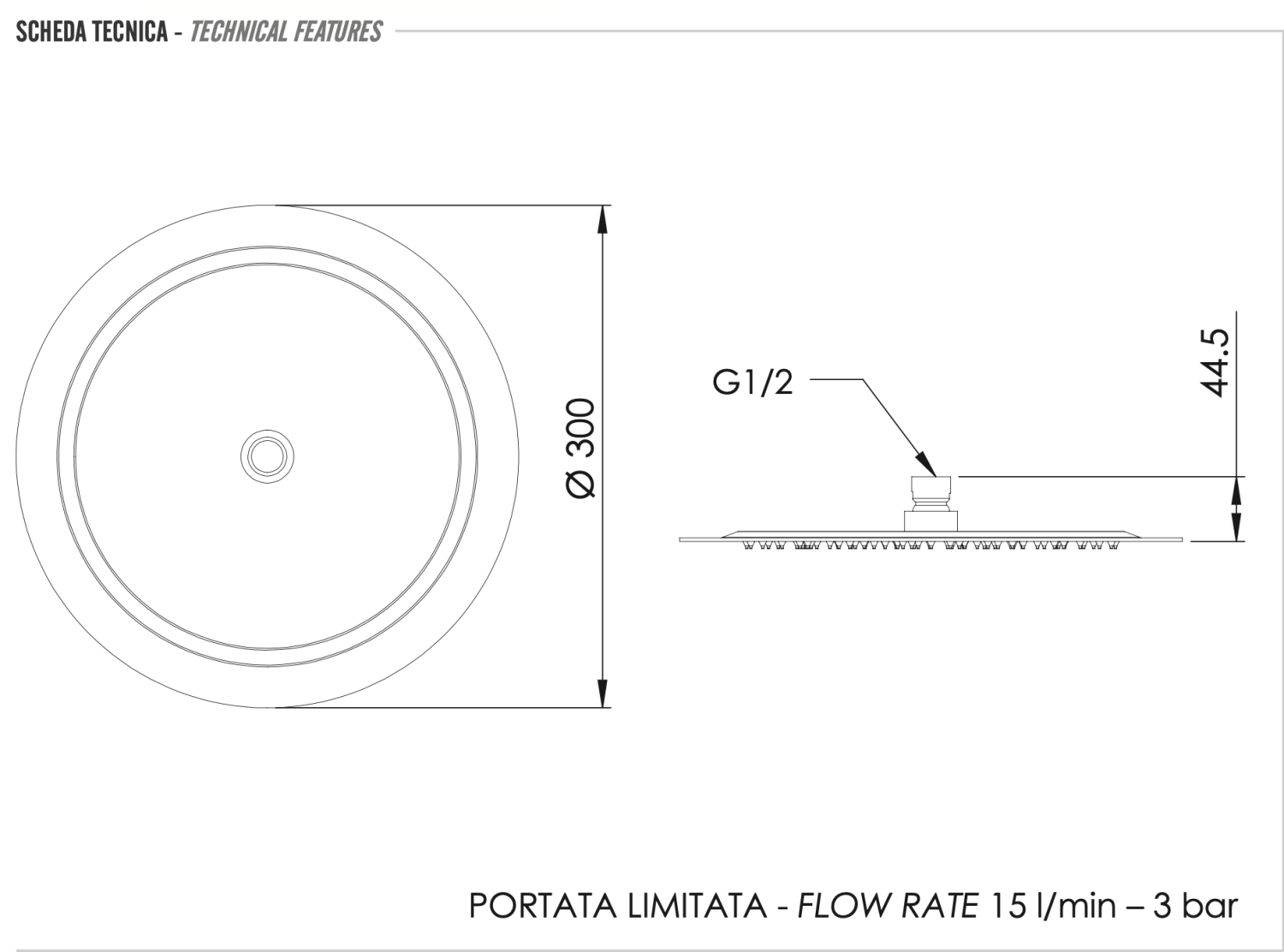 Remer Верхний душ 30 см, 1 режим, без кронштейна, цвет: cromo 357UFM30X