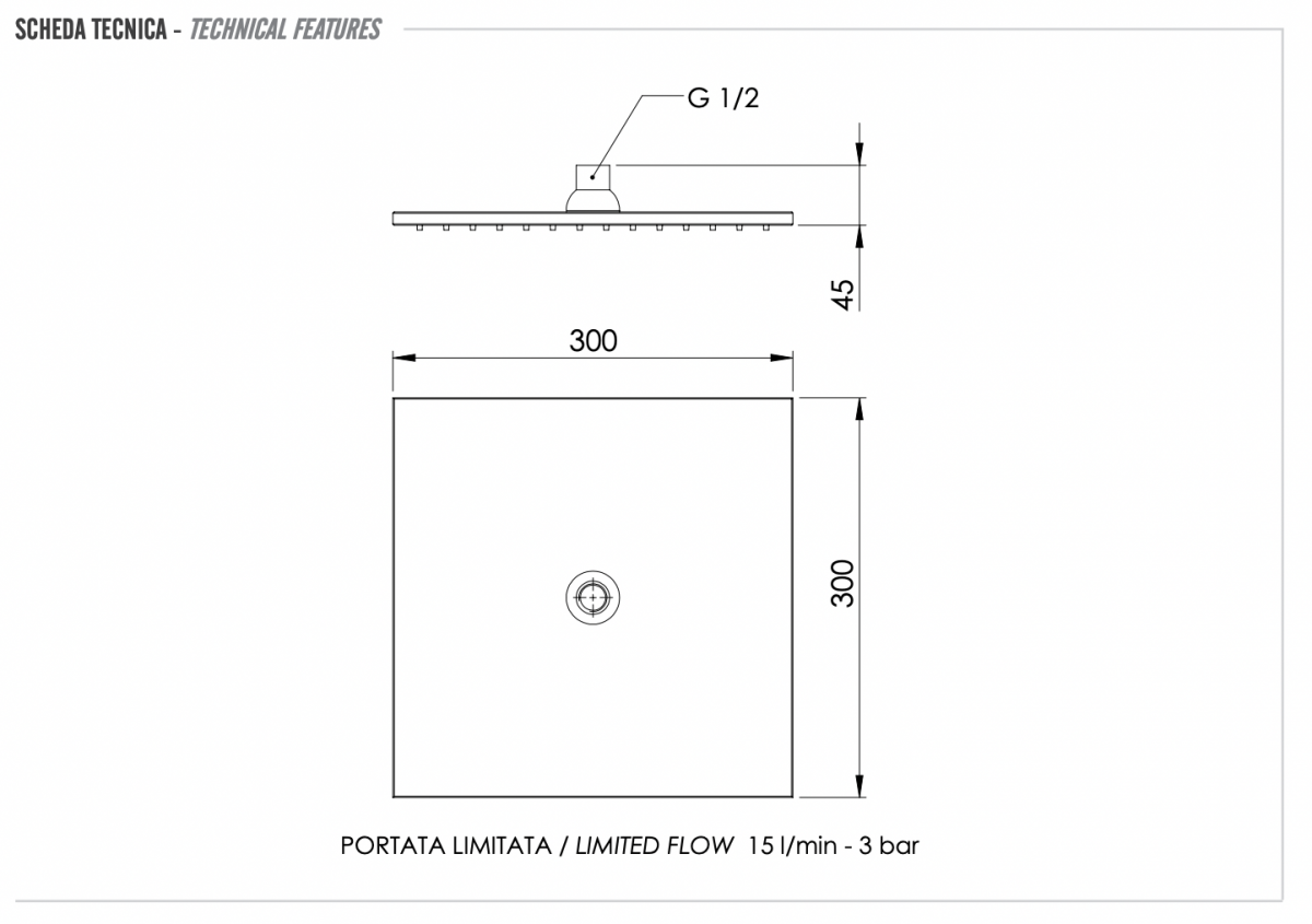 Remer Верхний душ 30x30 см, 1 режим, без кронштейна, цвет: nichel spazzolato opaco 359SSLNPO