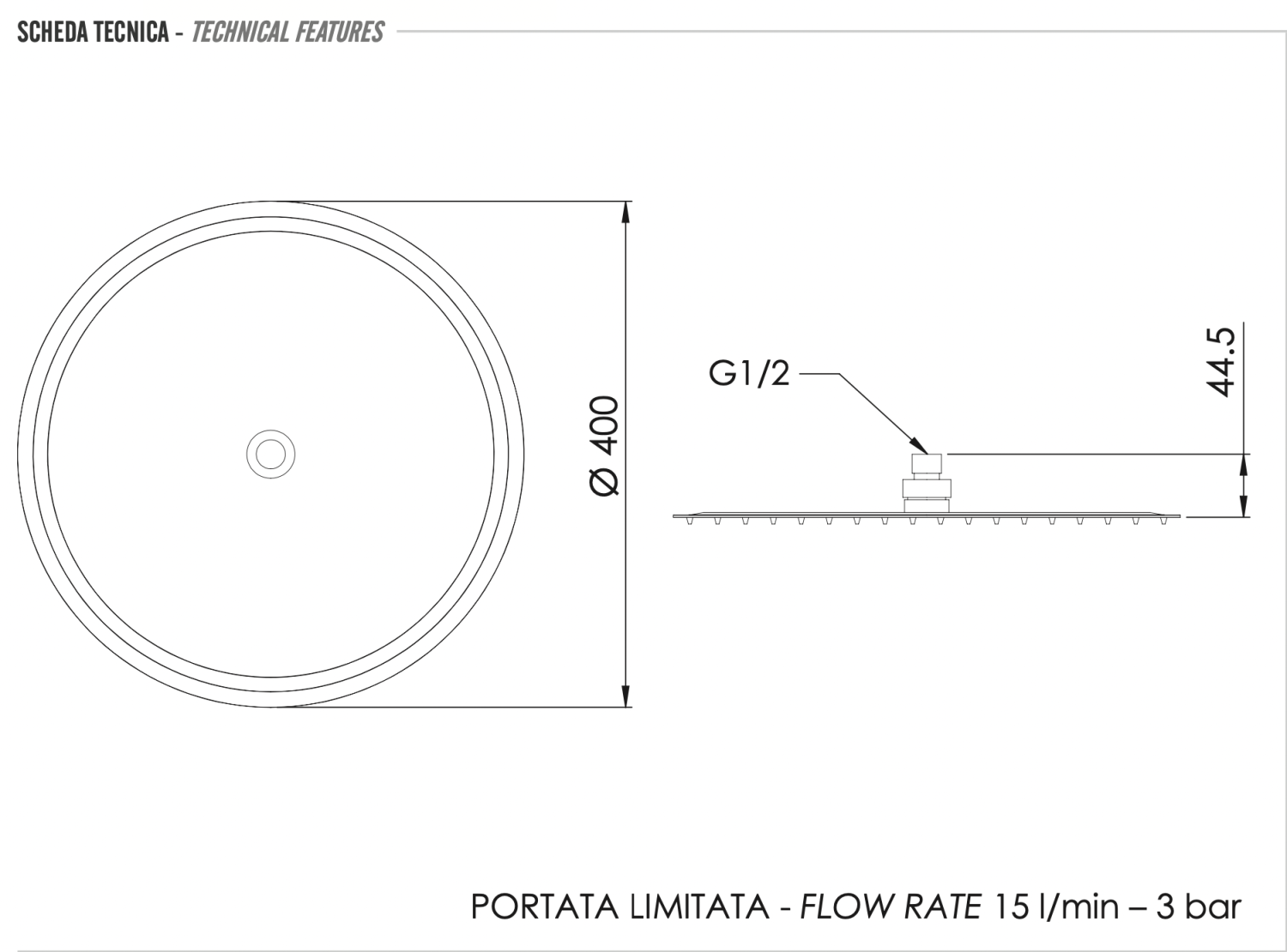 Remer Верхний душ 40 см, 1 режим, без кронштейна, цвет: cromo 357UFM40X