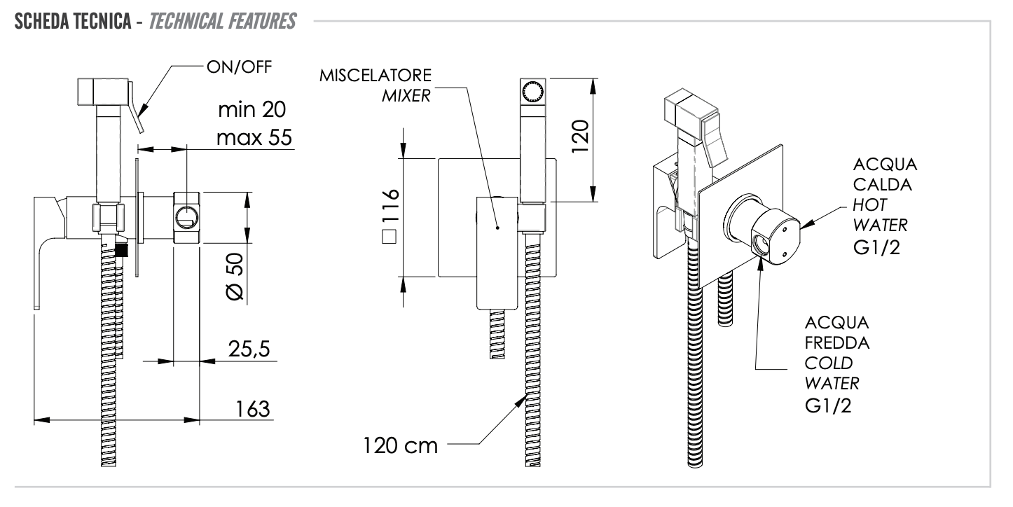 Remer Absolute Гигиенический душ со смесителем, шланг, с встраиваемой частью, цвет: oro spazzolato AU65BG