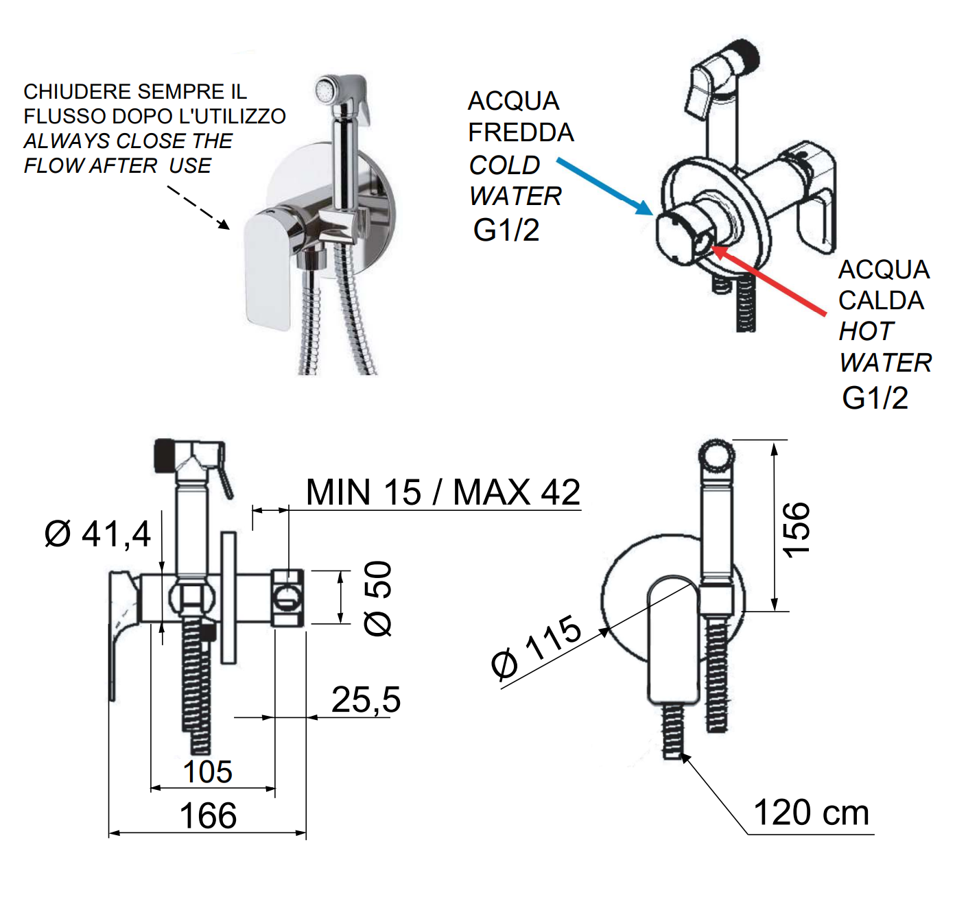 Remer Infinity Гигиенический душ со смесителем, шланг, с встраиваемой частью, цвет: vecchio ottone I65VO