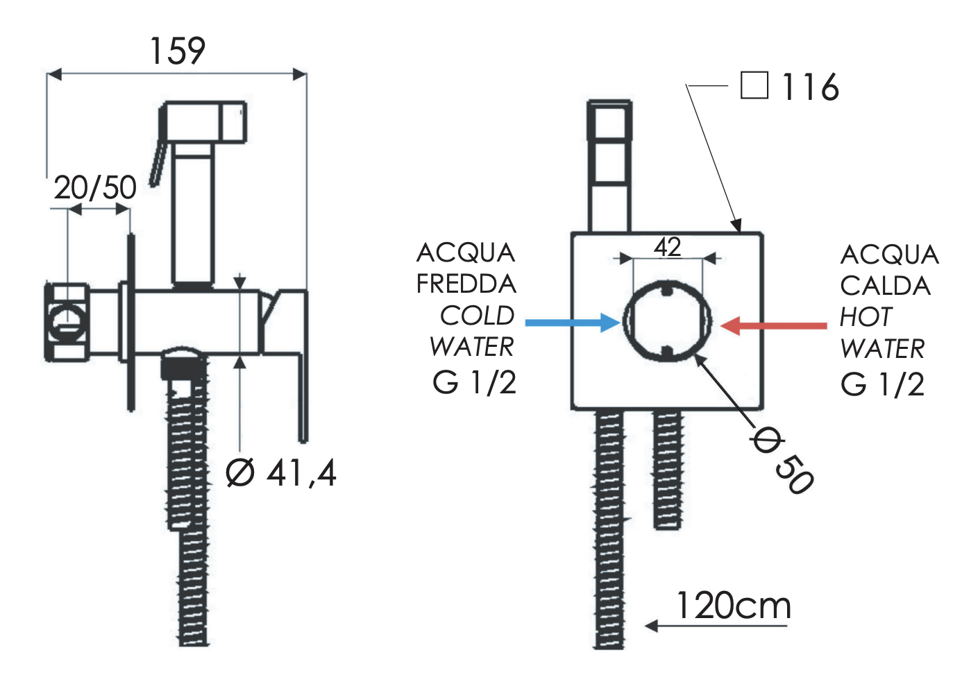 Remer Qubika Гигиенический душ со смесителем, шланг 120 см, с встраиваемой частью, цвет: nero opaco Q65NO