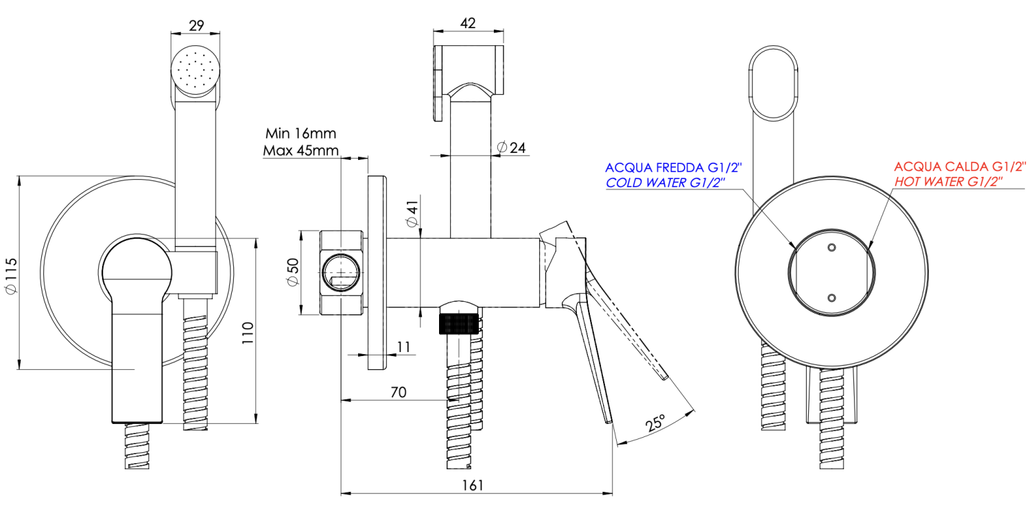 Remer Slash & Dot Гигиенический душ со смесителем, шланг 120 см, с встраиваемой частью, цвет: cromo SL65W