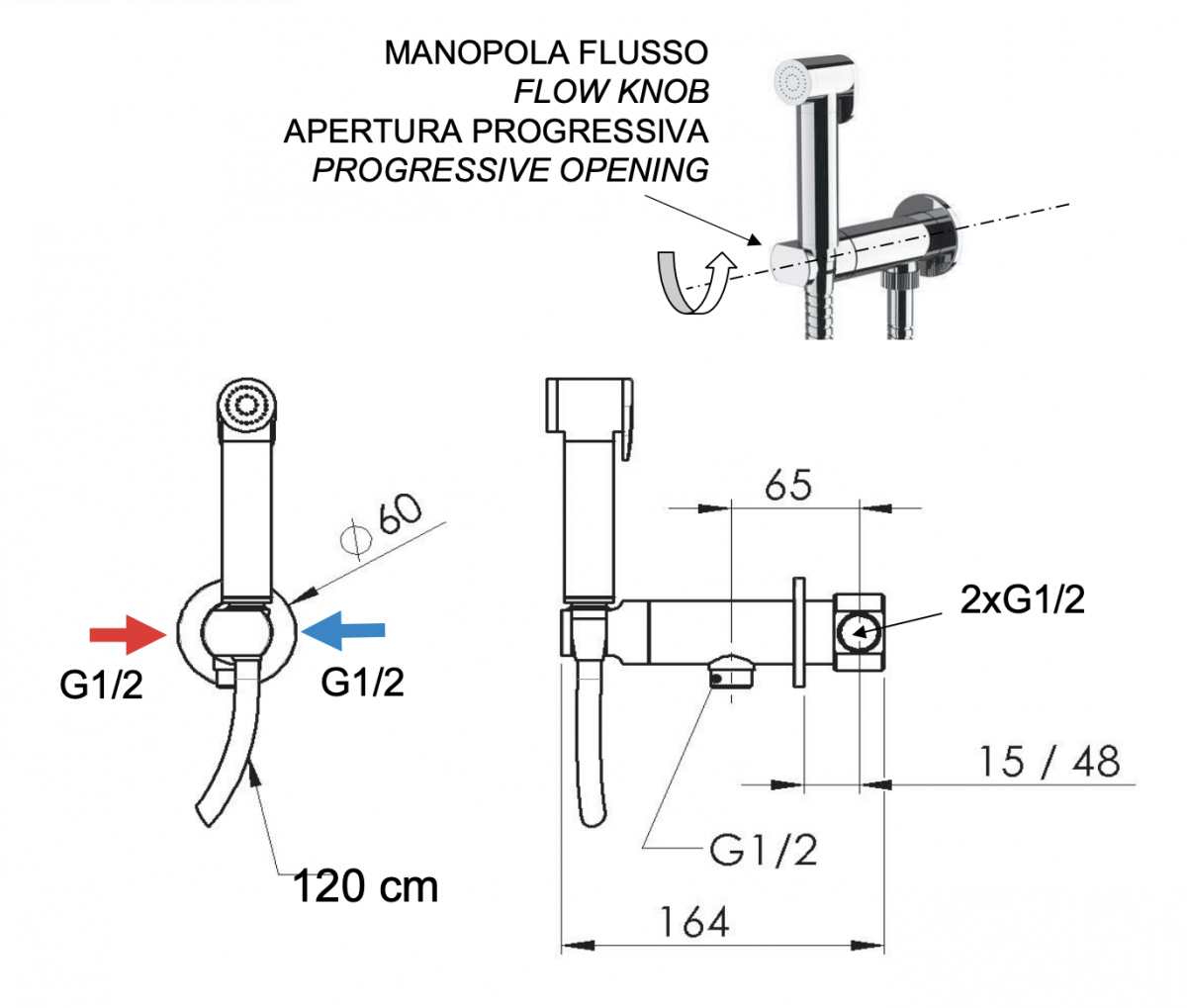 Remer X Style Гигиенический душ с прогрессивным смесителем, шланг 120 см, цвет: rame lucido N64WRL