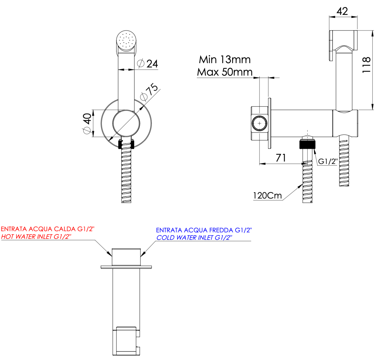 Remer X Style Гигиенический душ с прогрессивным смесителем, с встраиваемой частью, цвет: visual inox X61PWXV