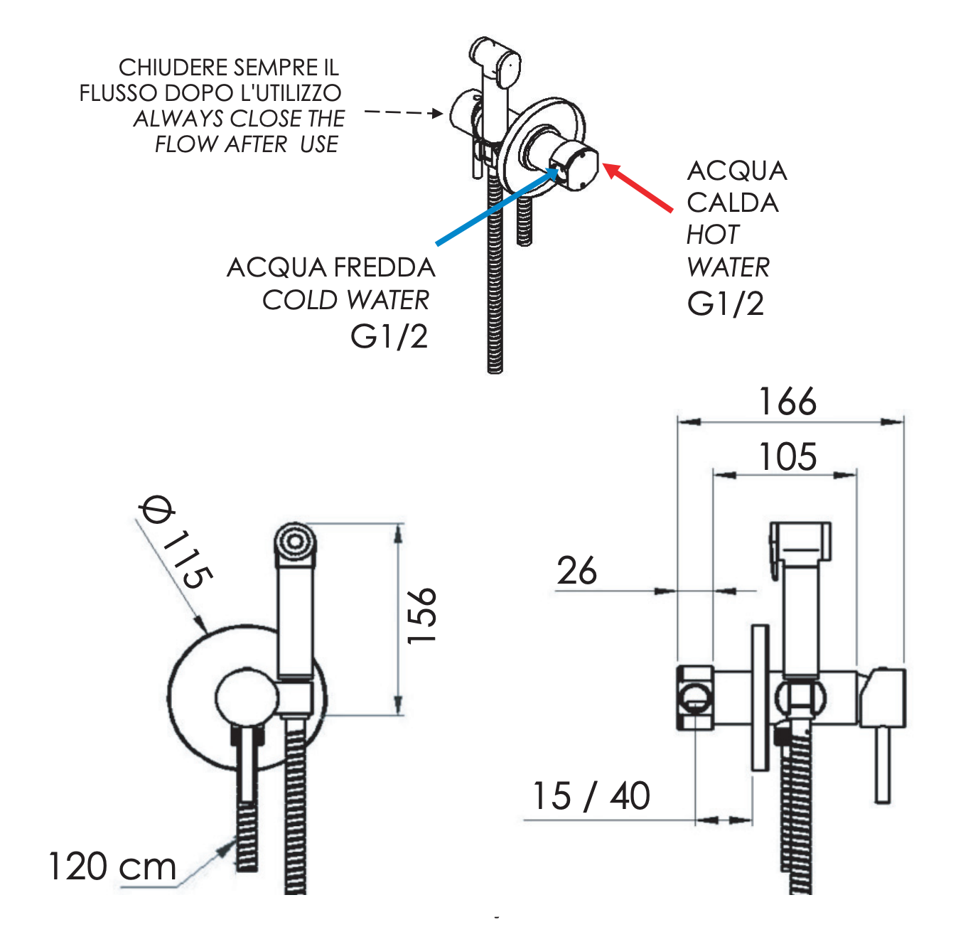 Remer X Style Гигиенический душ со смесителем, шланг 120 см, с встраиваемой частью, цвет: oro lucido X65WDO