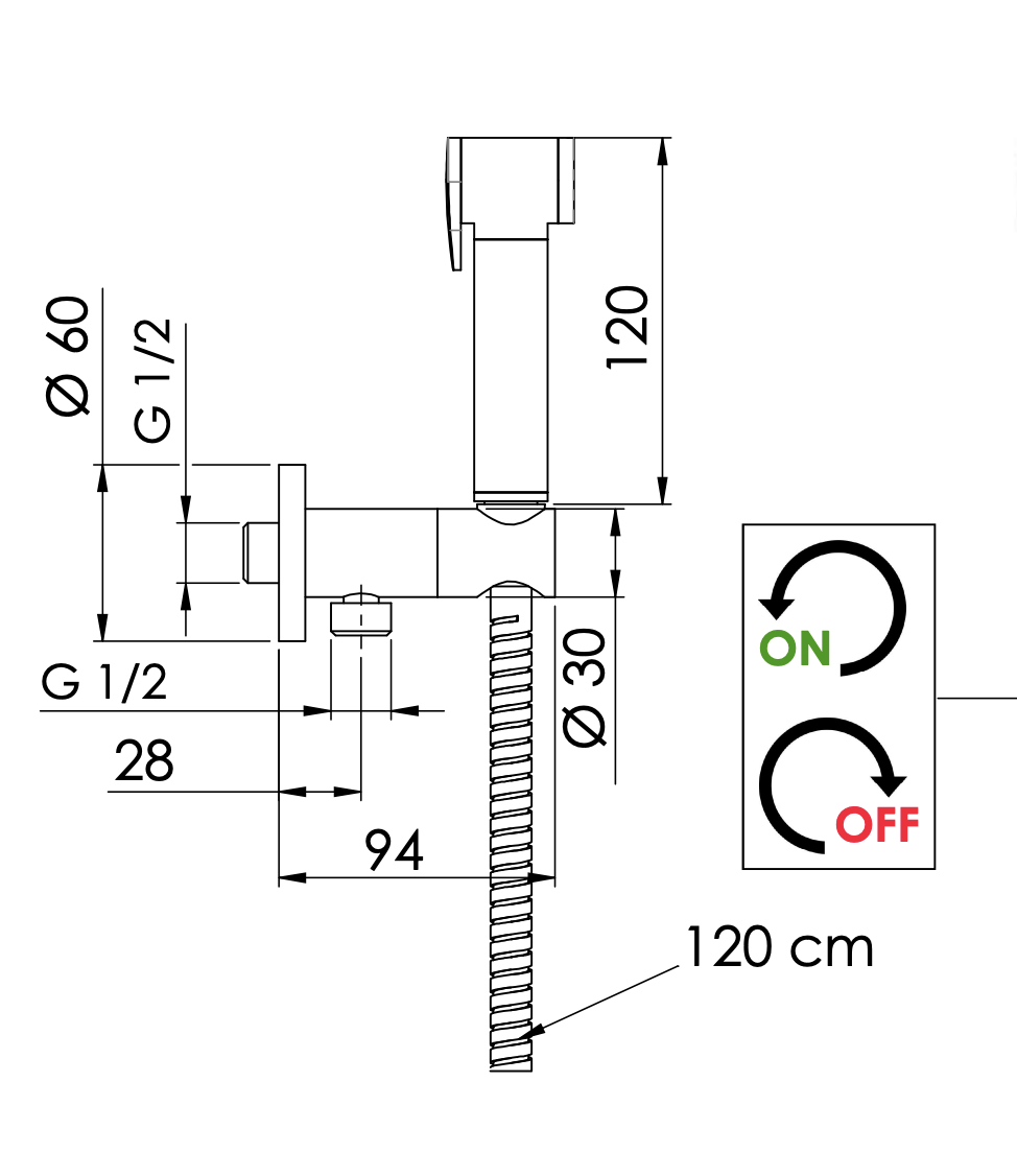 Remer Гигиенический душ с запорным вентилем, шланг 120 см, цвет: cromo 338M332OW