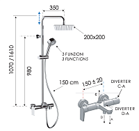 Remer Dream Душевая стойка: смеситель, верхний душ 25 см, лейка, штанга 161 см, шланг, цвет: cromo D34AUFD20