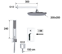 Remer Infinity Душевой комплект: смеситель, верхний душ 20 см, лейка, держатель, шланг, цвет: cromo i09S02