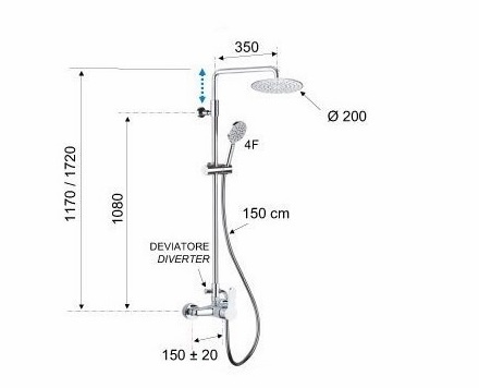 Remer Winner Душевая стойка: смеситель, верхний душ 20 см, лейка 3 режима, шланг 150 см, цвет: cromo W37A8MPEC20M