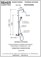 Remer Winner Душевая стойка: смеситель, верхний душ 20 см, лейка, штанга 166 см, шланг, цвет: cromo W37AUFM20