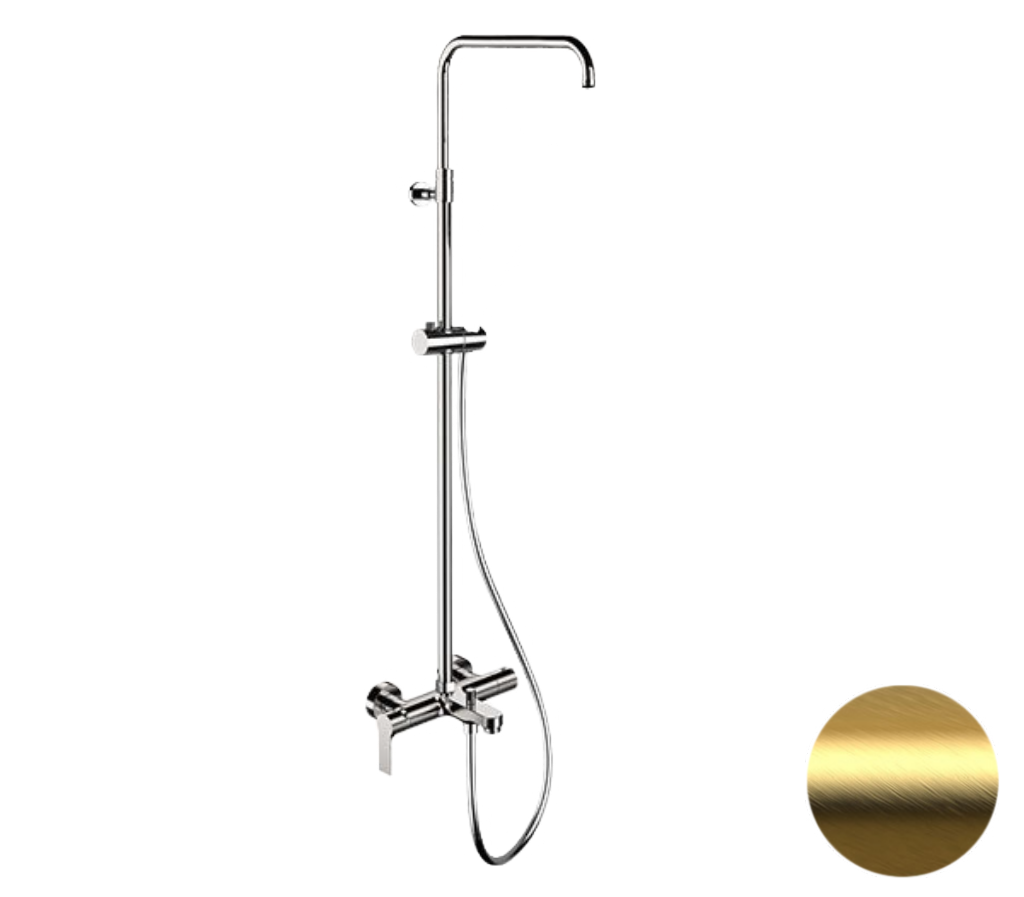 Remer Energy Душевая стойка: смеситель, штанга 161 см, шланг, цвет: oro spazzolato EY34ASSDBG