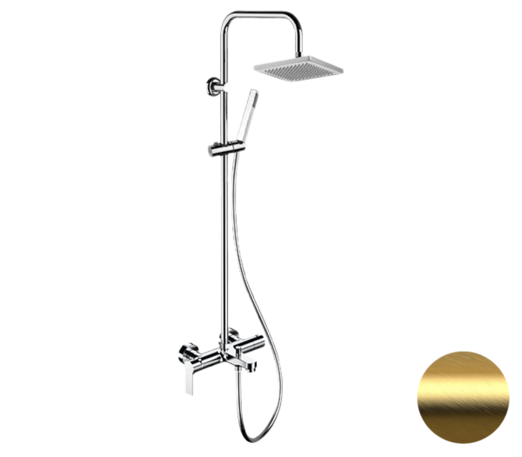 Remer Energy Душевая стойка: смеситель, верхний душ 20 см, штанга 100 см, цвет: oro spazzolato EY34X7SS9SSBG