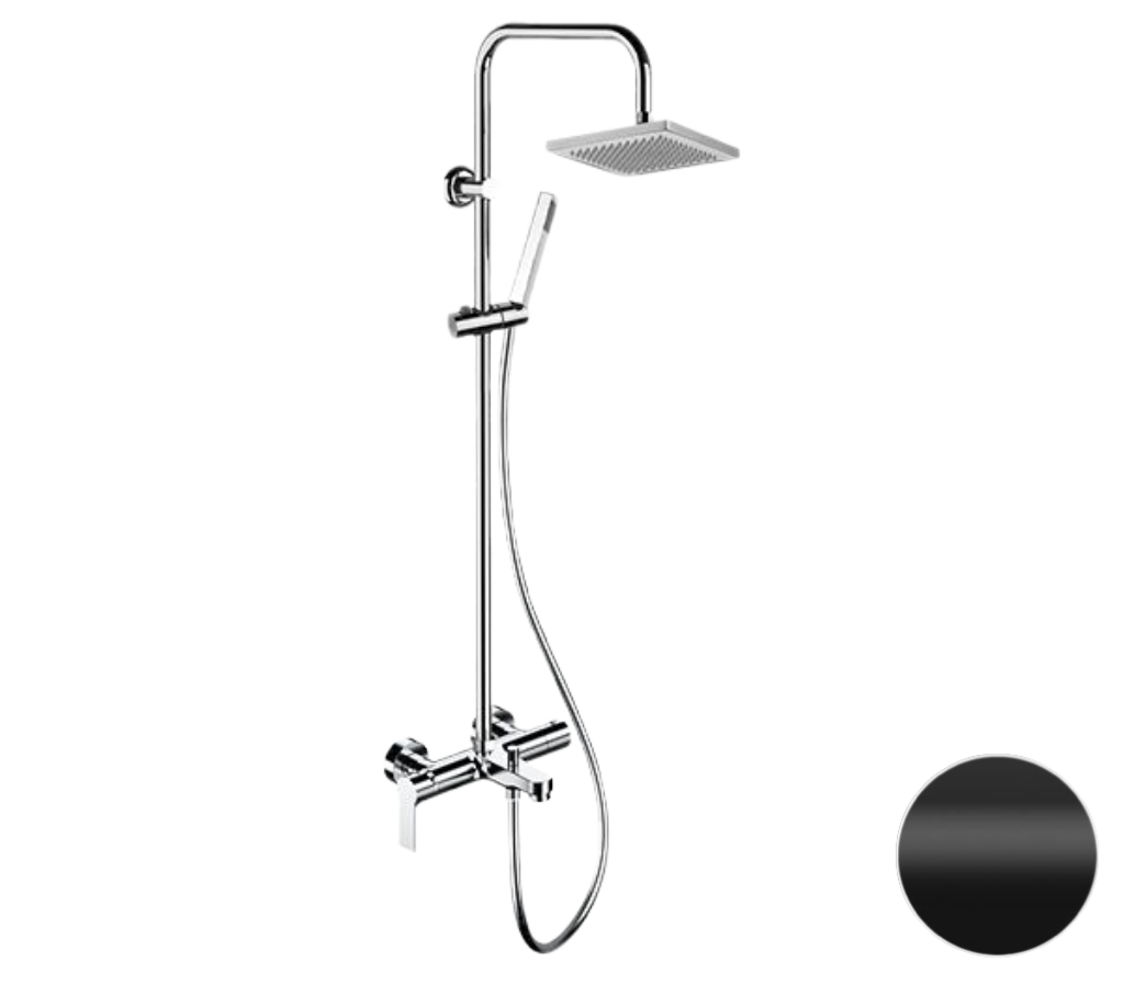 Remer Energy Душевая стойка: смеситель, верхний душ 20 см, лейка, штанга 100 см, цвет: nero opaco EY34X7SS9SSNO