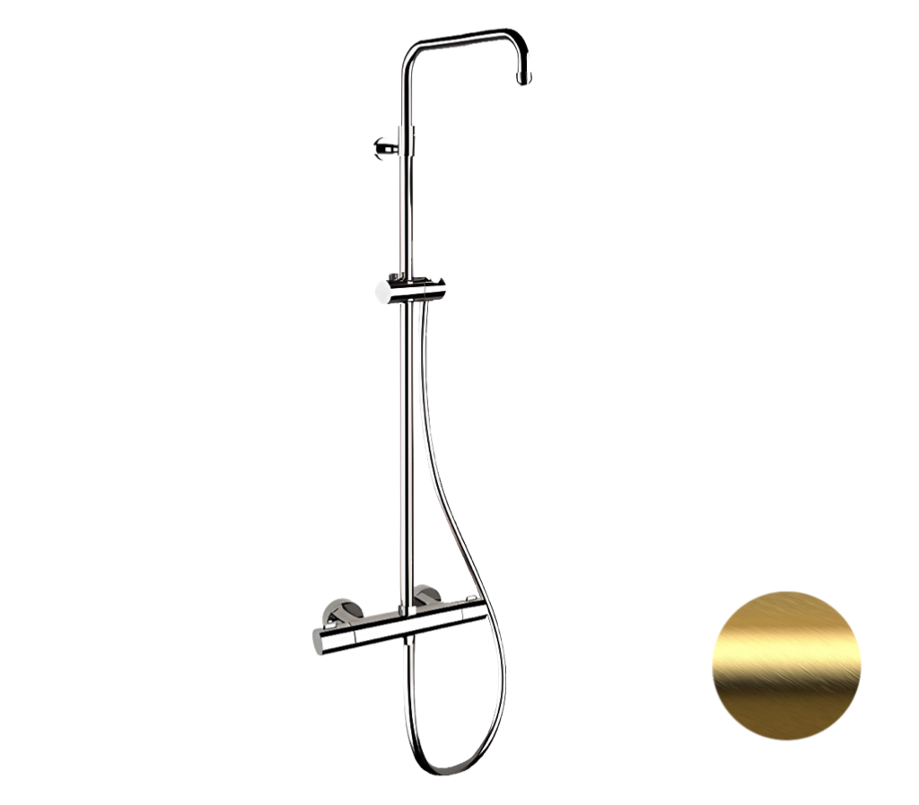 Remer Elegance Душевая стойка: термостат, штанга 161 см, шланг 150 см, цвет: oro spazzolato EQ32ASSDBG