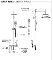 Remer Elegance Душевая стойка: термостат, верхний душ 20 см, лейка, штанга 161 см, цвет: cromo EQ32A8CPSD20