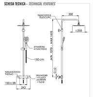 Remer Elegance Душевая стойка: термостат, верхний душ 25 см, лейка, штанга 161 см, цвет: cromo EQ32A8CPUFD25G