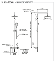 Remer Elegance Душевая стойка: термостат, верхний душ 20 см, лейка, штанга 161 см, цвет: cromo EQ32A8MPMD20