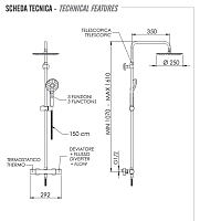 Remer Elegance Душевая стойка: термостат, верхний душ 25 см, лейка, штанга 161 см, цвет: cromo EQ32A8MPUFM25G