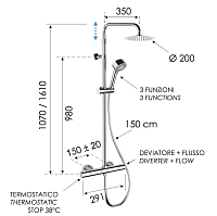 Remer Elegance Душевая стойка: термостат, верхний душ 20 см, лейка, штанга 161 см, цвет: cromo EQ32AUFM20