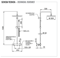 Remer Elegance Душевая стойка: термостат, верхний душ, штанга 100 см, цвет: cromo nero spazzolato EQ32X7MMM20CFP